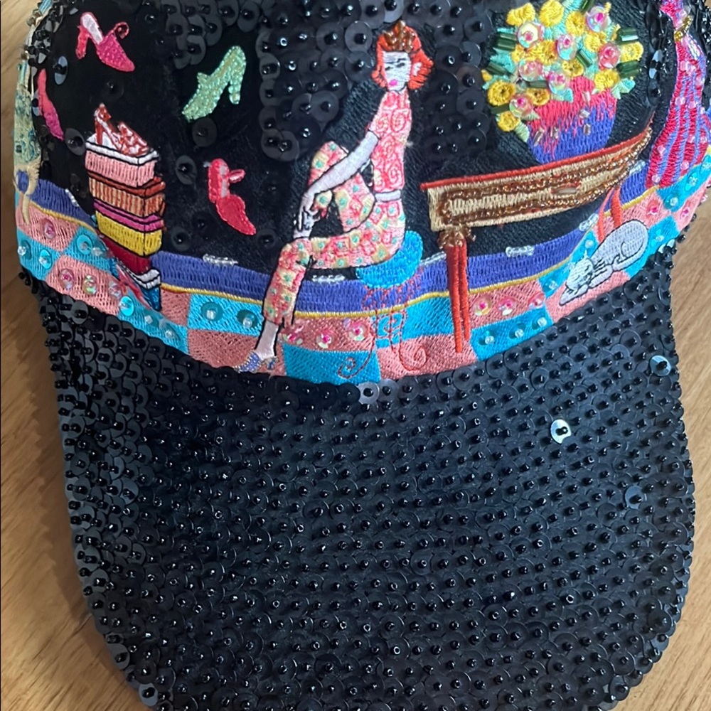Black Sequin Embroidered Cap - image 1